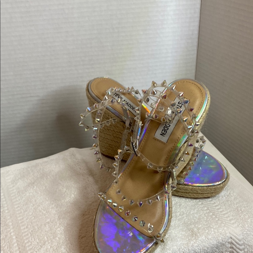 Steve Madden Holographic Studded Wedge Sandals